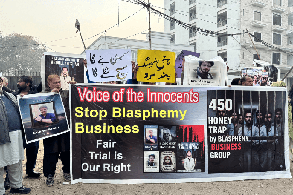 Families of blasphemy accused protest in Lahore demanding fair trials